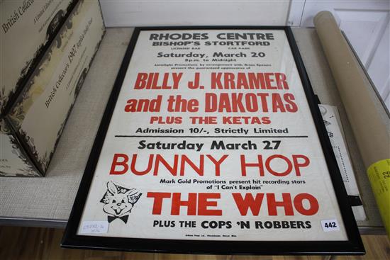 A Billy J. Kramer and The Dakotas / Bunny Hop / The Who concert poster, dated Saturday March 20th, Limelight Promotions by arrangement